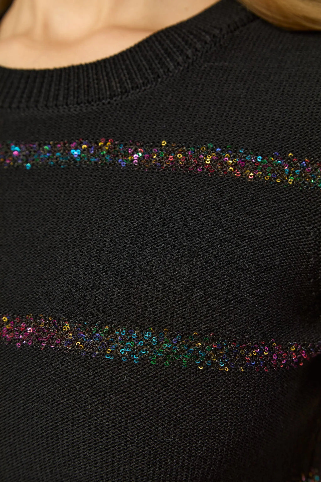 gloria Black Sequin Embellished Knit Midi Dress Avalabel