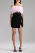 BANDAGE FEATHER CRYSTAL MINI DRESS IN BLACK Avalabel