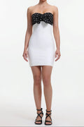 michaelia white Contour Sleeveless Polka Dot Contrast bow Bandage Mini Dress Avalabel