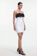 michaelia white Contour Sleeveless Polka Dot Contrast bow Bandage Mini Dress Avalabel