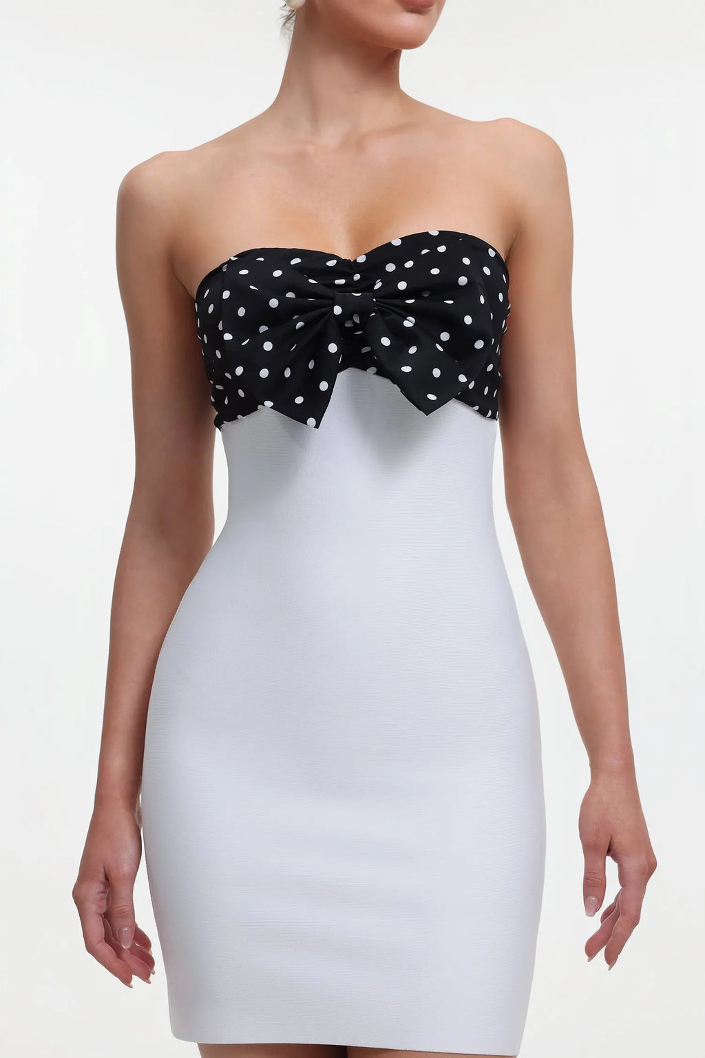 michaelia white Contour Sleeveless Polka Dot Contrast bow Bandage Mini Dress Avalabel