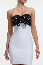 michaelia white Contour Sleeveless Polka Dot Contrast bow Bandage Mini Dress Avalabel