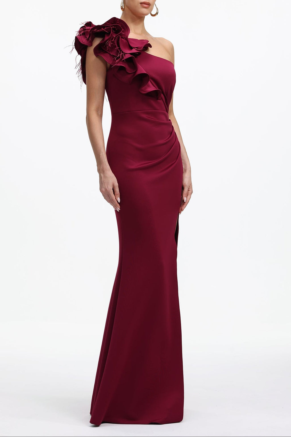 Mishell Romantic Contour One Shoulder Floral Pleated Maxi Dress Avalabel