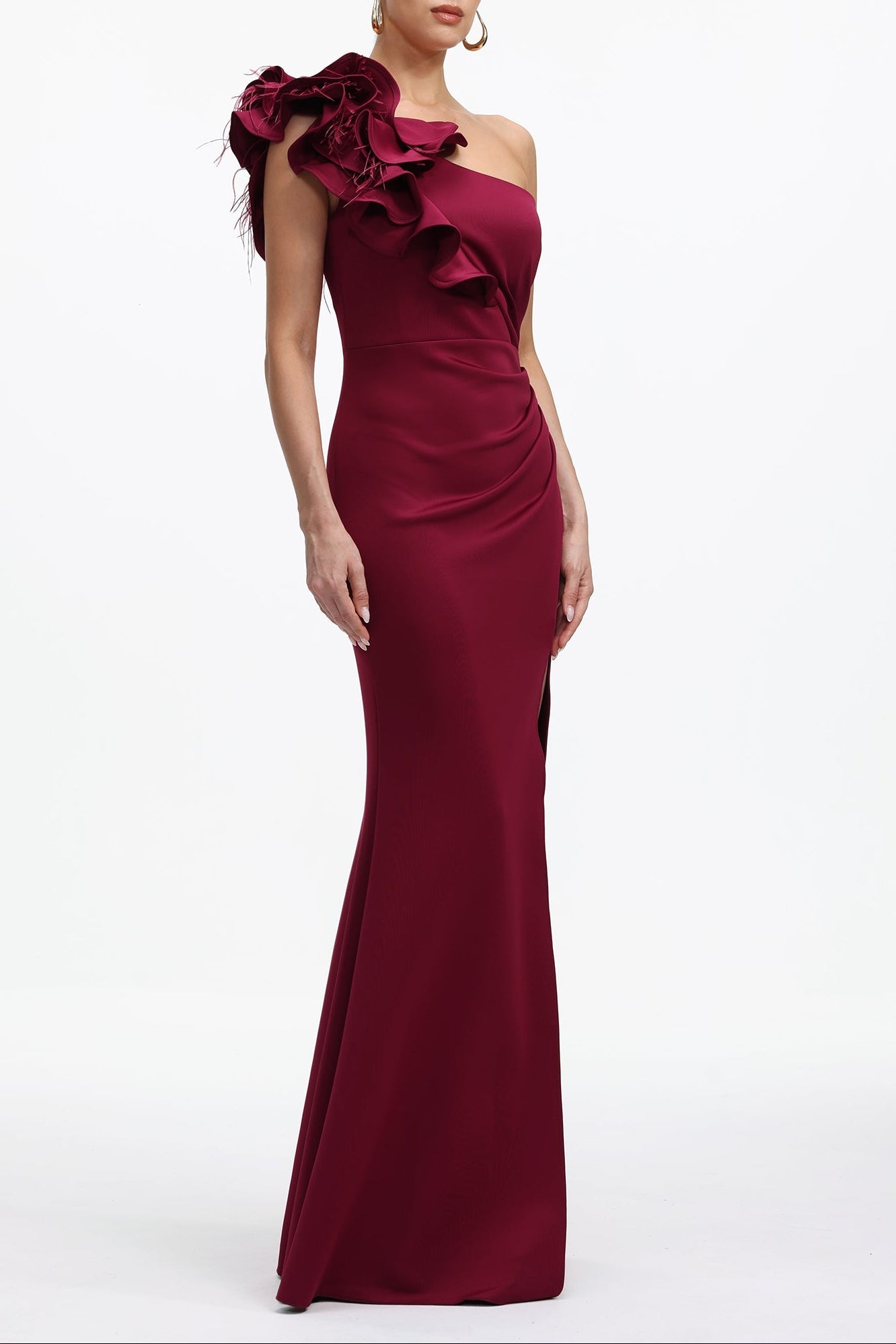 Mishell Romantic Contour One Shoulder Floral Pleated Maxi Dress Avalabel