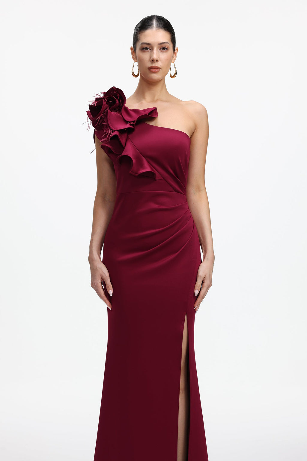 Mishell Romantic Contour One Shoulder Floral Pleated Maxi Dress Avalabel