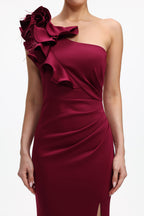 Mishell Romantic Contour One Shoulder Floral Pleated Maxi Dress Avalabel