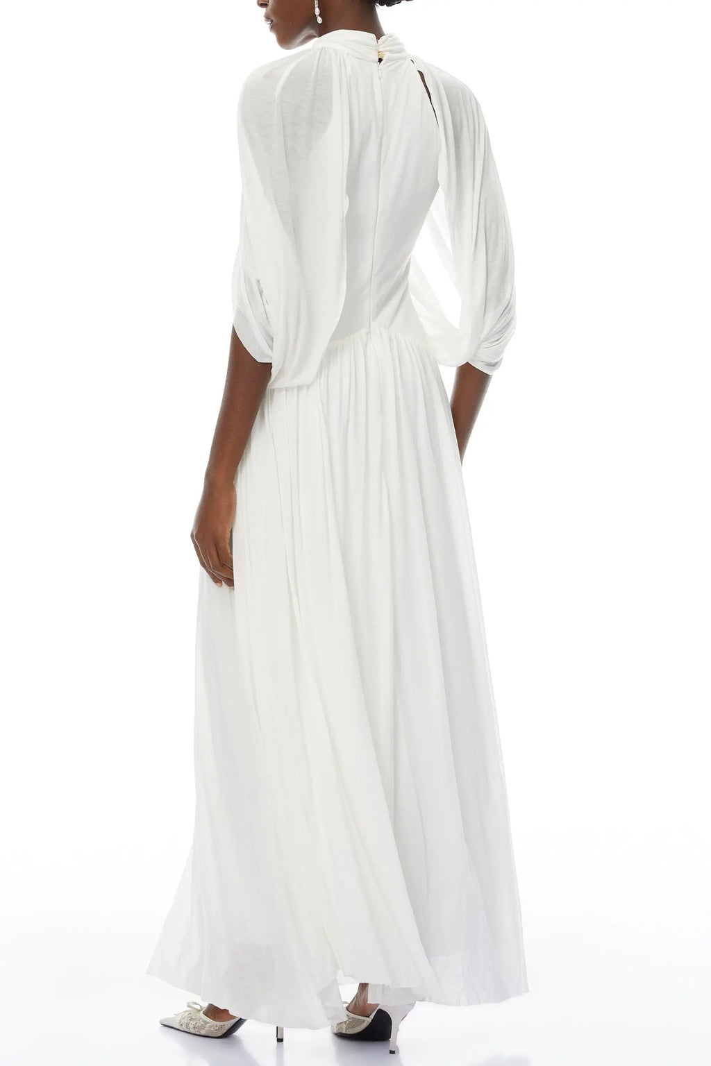 leona white Draped Cape Sleeve Knit Maxi Dress Avalabel