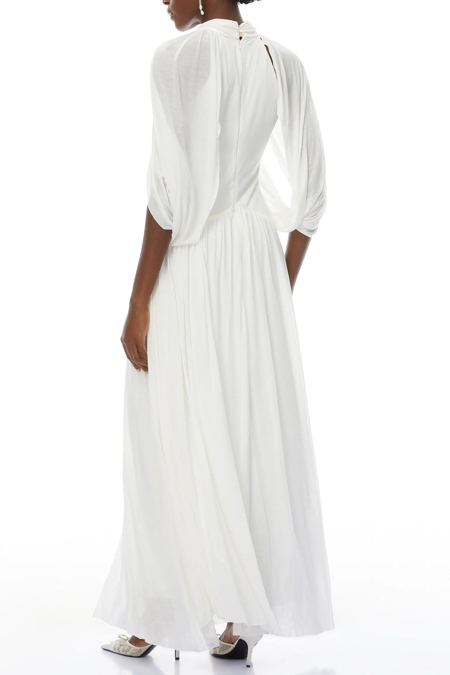 leona white Draped Cape Sleeve Knit Maxi Dress Avalabel