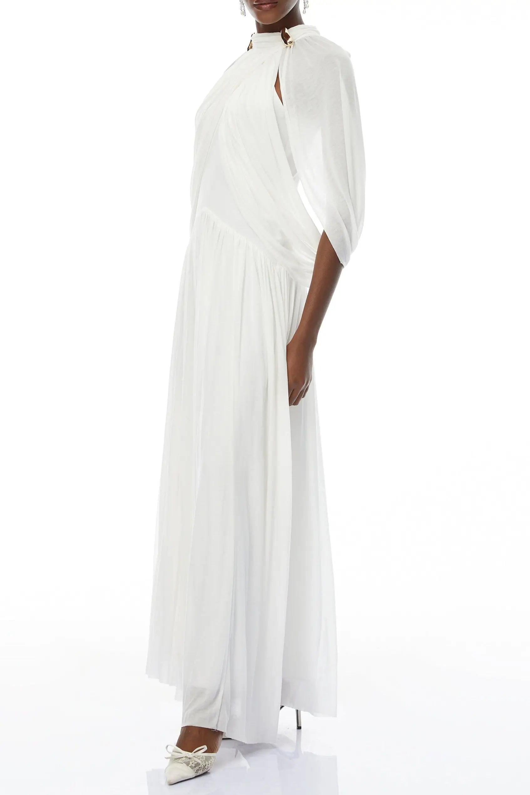 leona white Draped Cape Sleeve Knit Maxi Dress Avalabel
