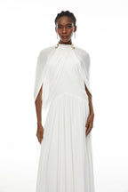 leona white Draped Cape Sleeve Knit Maxi Dress Avalabel