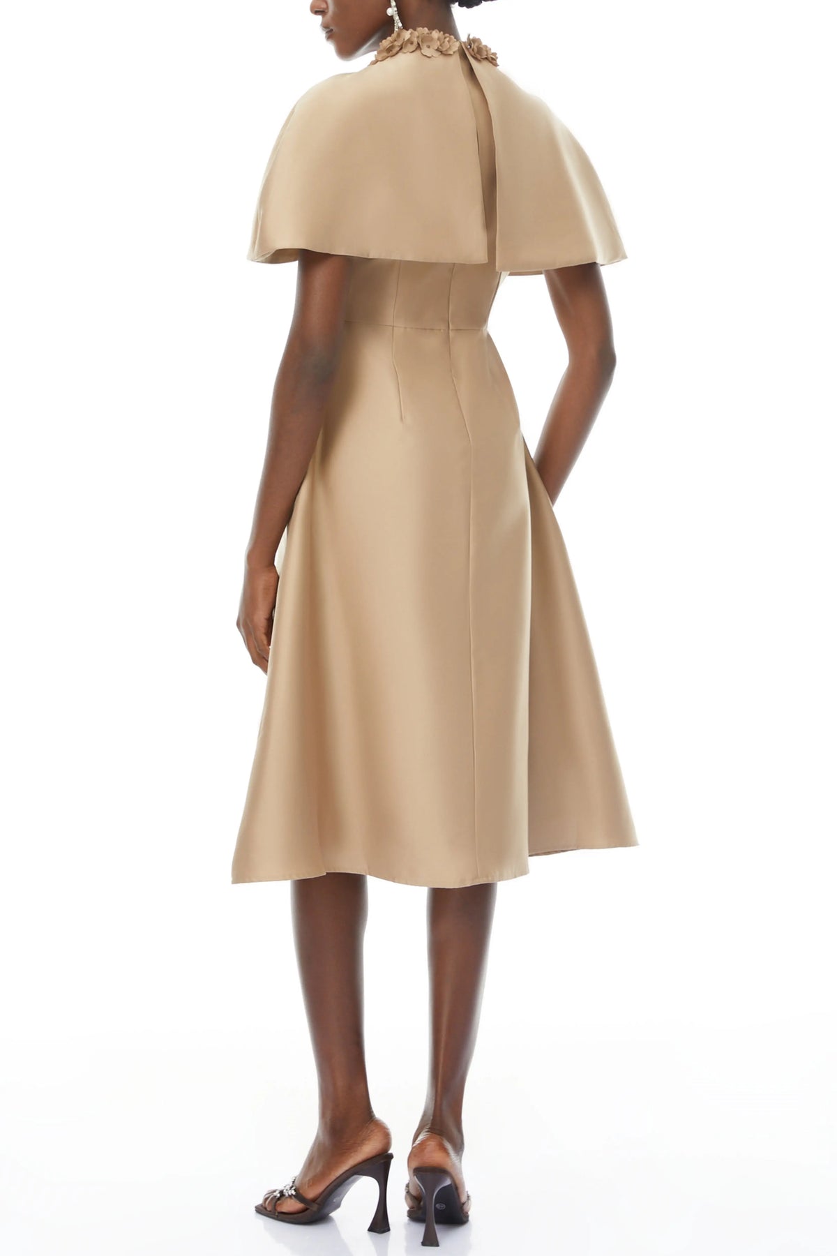 michelle Khaki Cape Satin Midi Dress Avalabel