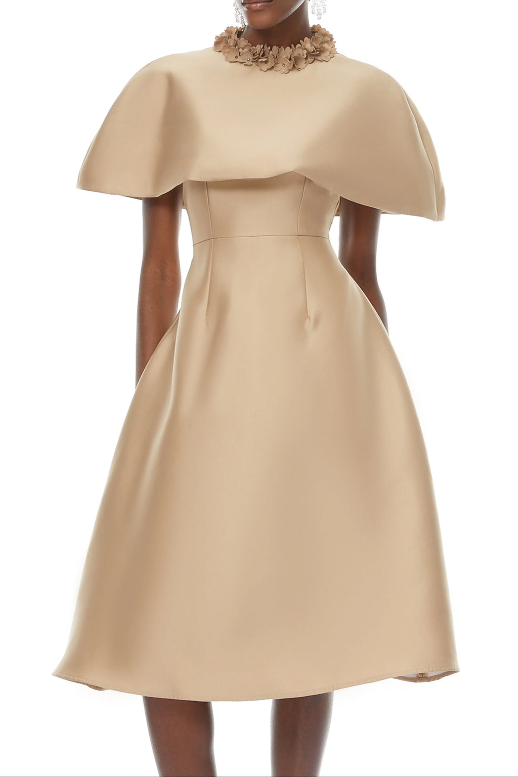michelle Khaki Cape Satin Midi Dress Avalabel