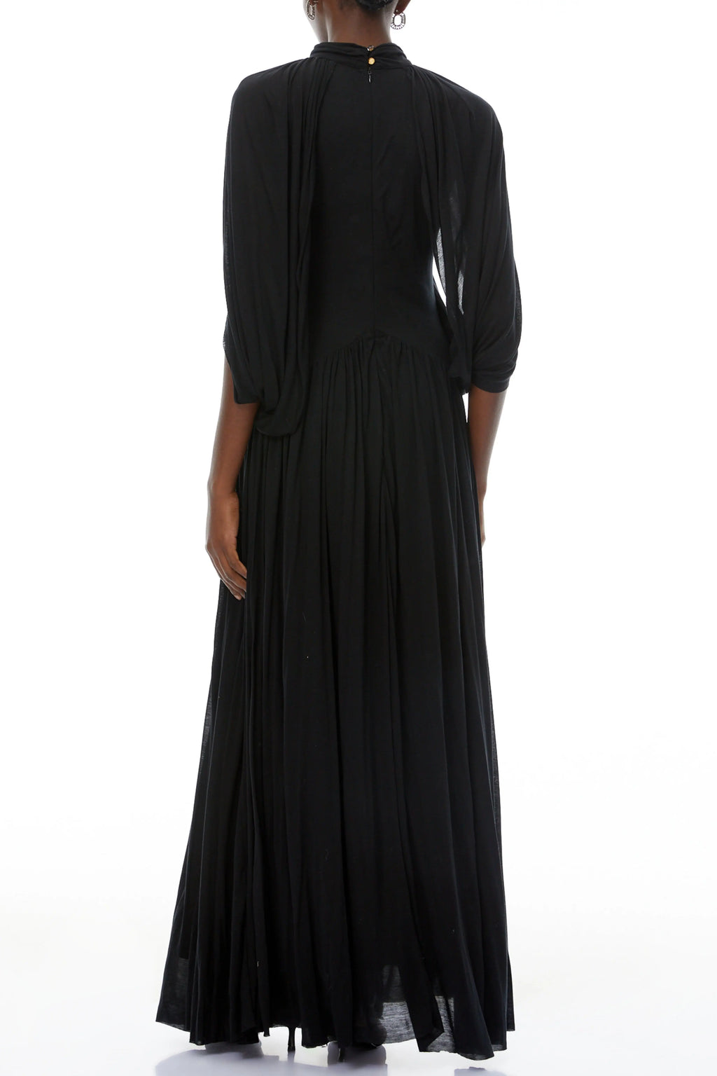 leona black Draped Cape Sleeve Knit Maxi Dress Avalabel