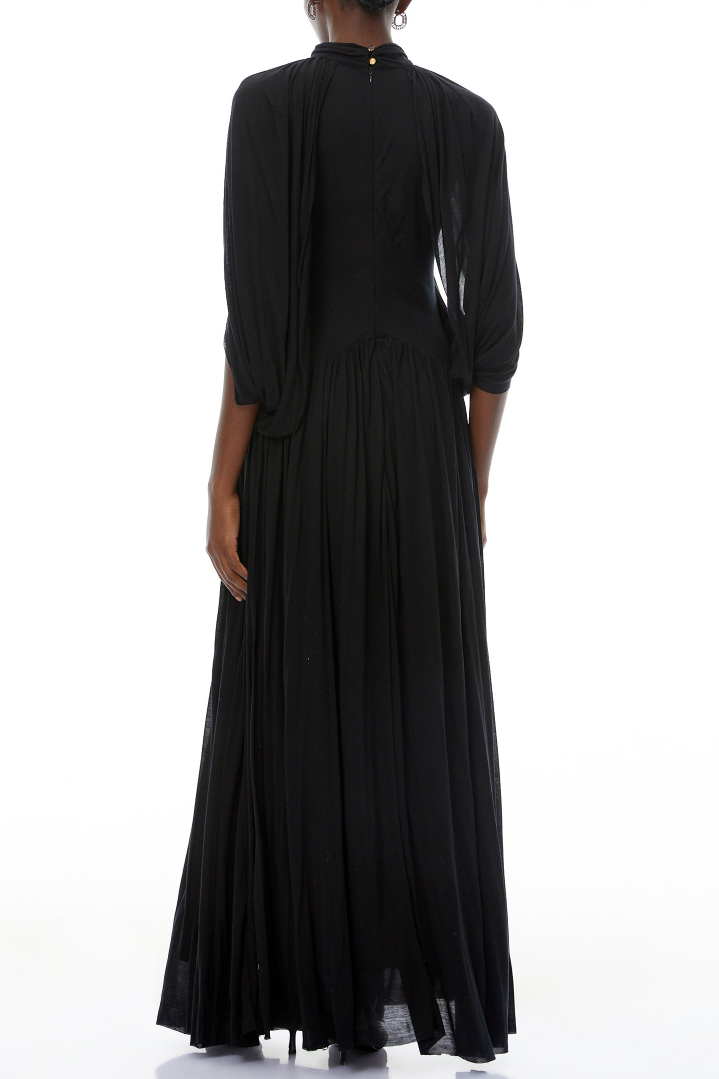 leona black Draped Cape Sleeve Knit Maxi Dress
