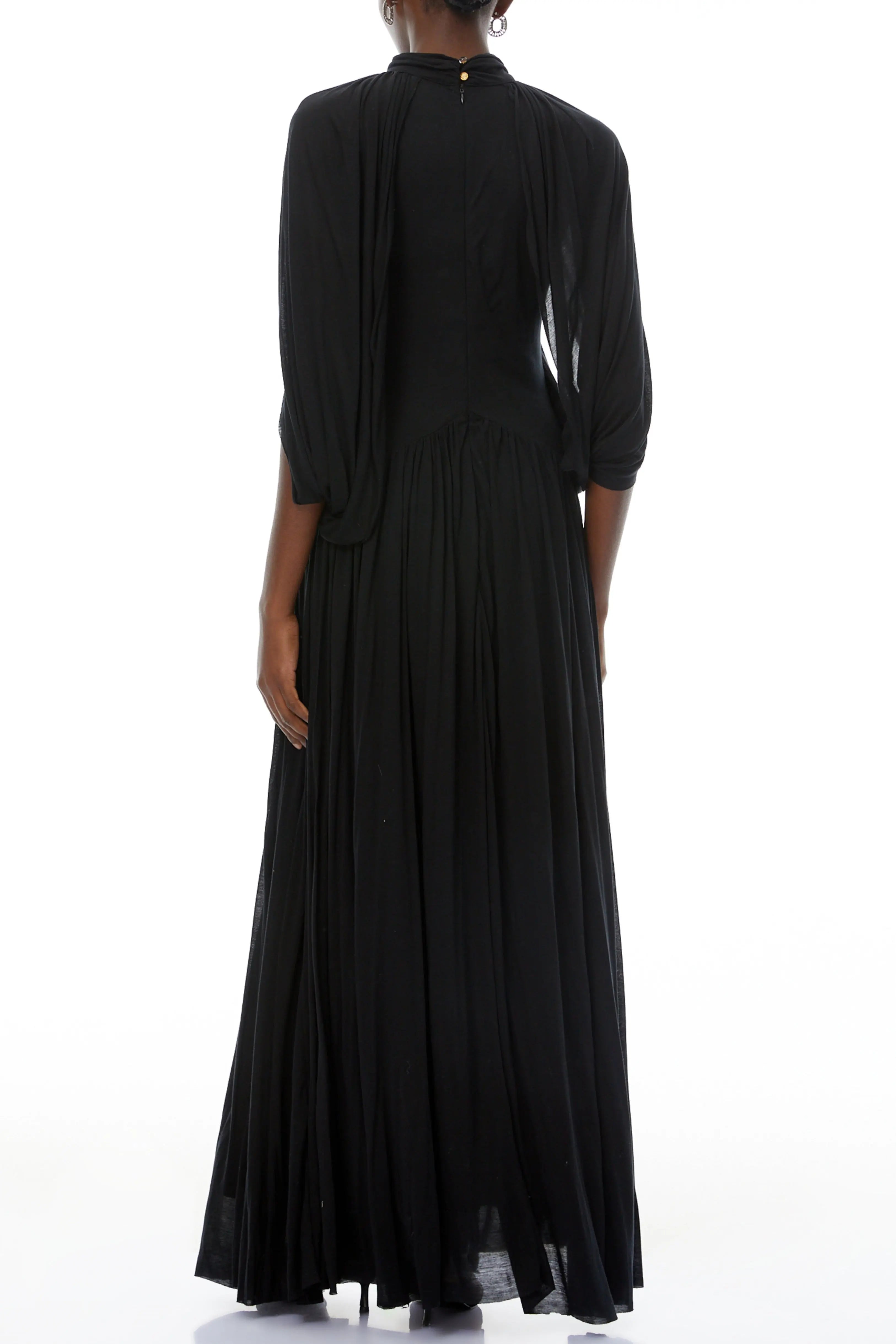 leona black Draped Cape Sleeve Knit Maxi Dress Avalabel