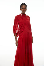 leona red Draped Cape Sleeve Knit Maxi Dress Avalabel