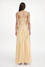 Shardae Romantic Tailored Strapless Pleated Floral Maxi Dress Avalabel