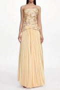 Shardae Romantic Tailored Strapless Pleated Floral Maxi Dress Avalabel