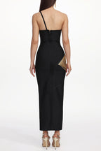 Roanna One Shoulder Sleeveless Golden Tassels Bandage Maxi Dress Avalabel