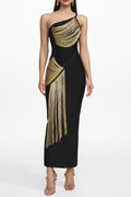 Roanna One Shoulder Sleeveless Golden Tassels Bandage Maxi Dress Avalabel