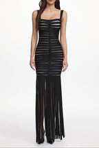 Piala Chic Contour Cut Out Fringe Bandage Maxi Dress Avalabel