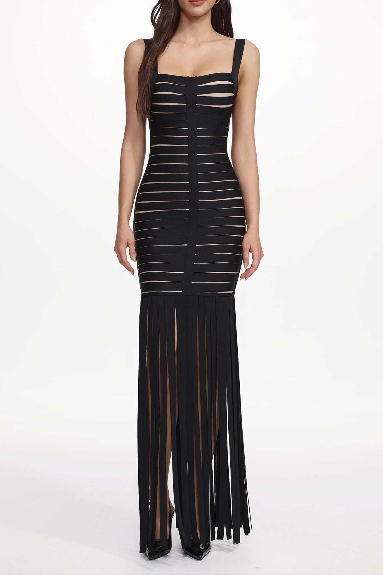 Piala Chic Contour Cut Out Fringe Bandage Maxi Dress Avalabel