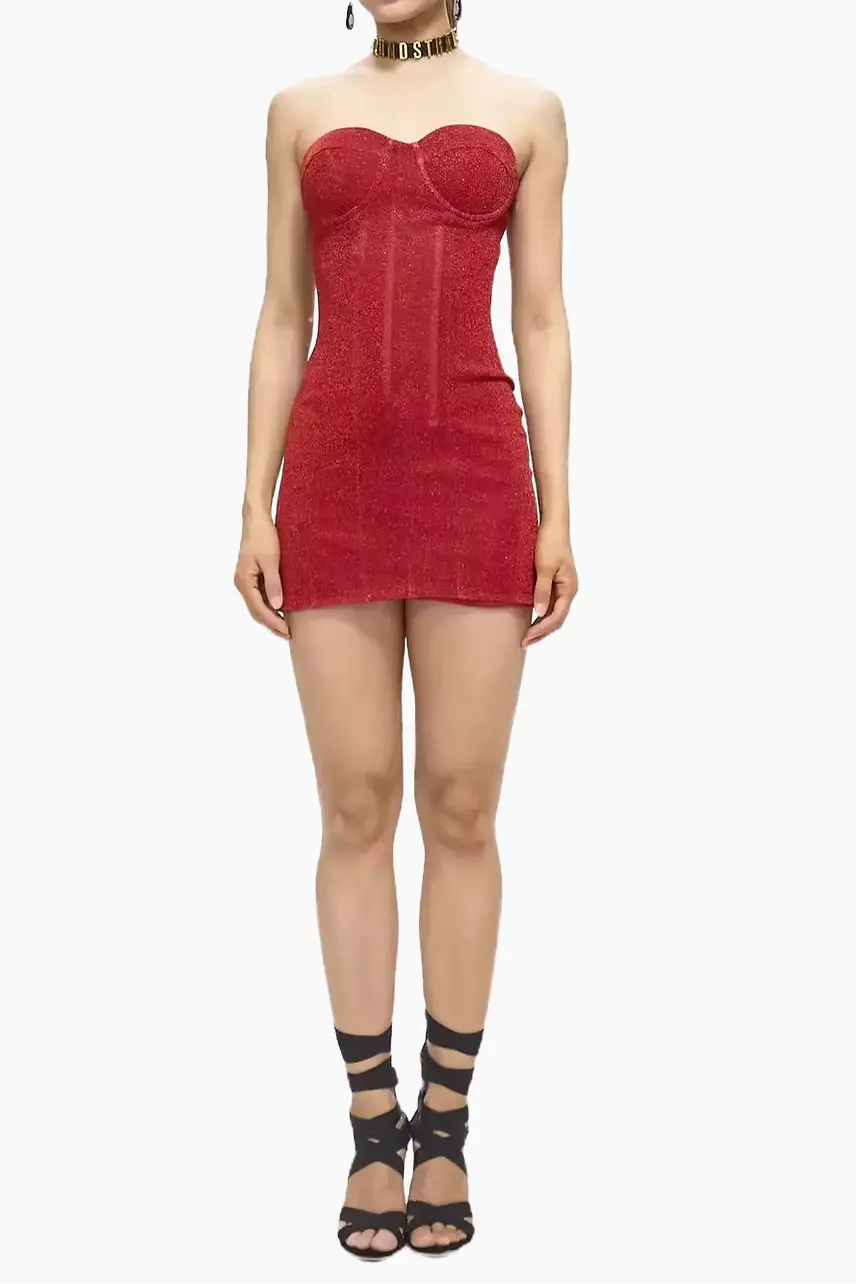 Corset Strapless Mini Dress with Lace-up Back in Red Avalabel