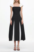 Saly Short Sleeve Contrast Pleated Woven Maxi Dress Avalabel