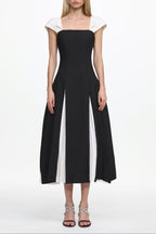 Saly Short Sleeve Contrast Pleated Woven Maxi Dress Avalabel