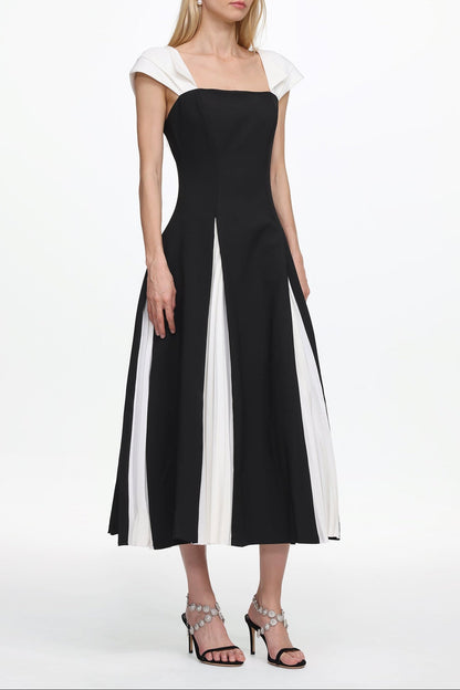 Saly Short Sleeve Contrast Pleated Woven Maxi Dress Avalabel