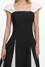 Saly Short Sleeve Contrast Pleated Woven Maxi Dress Avalabel