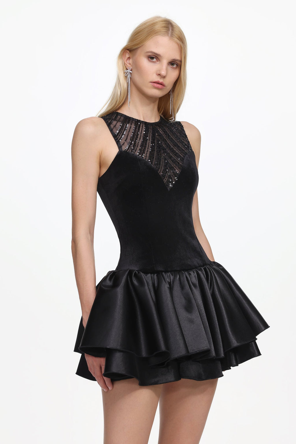 Sareza Chic Contour Deep V Sleeveless Sequin Mini Dress Avalabel
