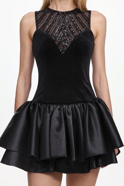 Sareza Chic Contour Deep V Sleeveless Sequin Mini Dress