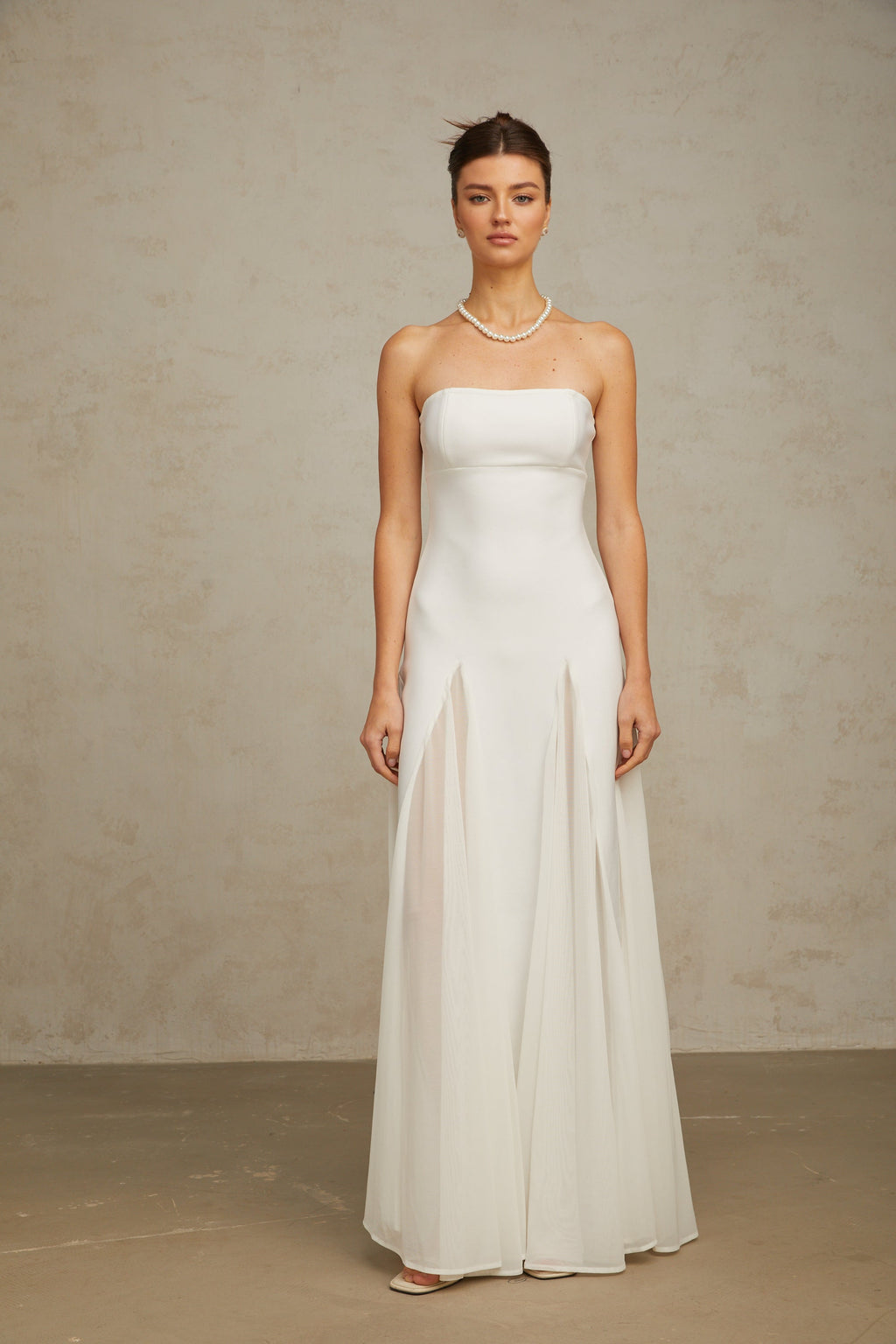 Nathalie White Tulle-Panelling Maxi Dress Avalabel