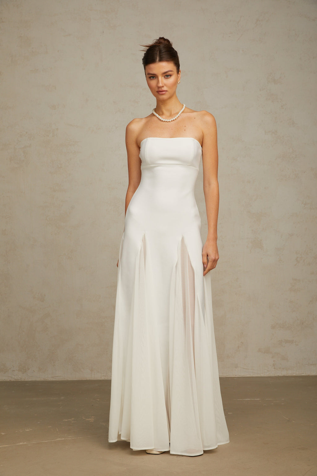 Nathalie White Tulle-Panelling Maxi Dress Avalabel