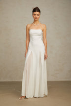 Nathalie White Tulle-Panelling Maxi Dress Avalabel