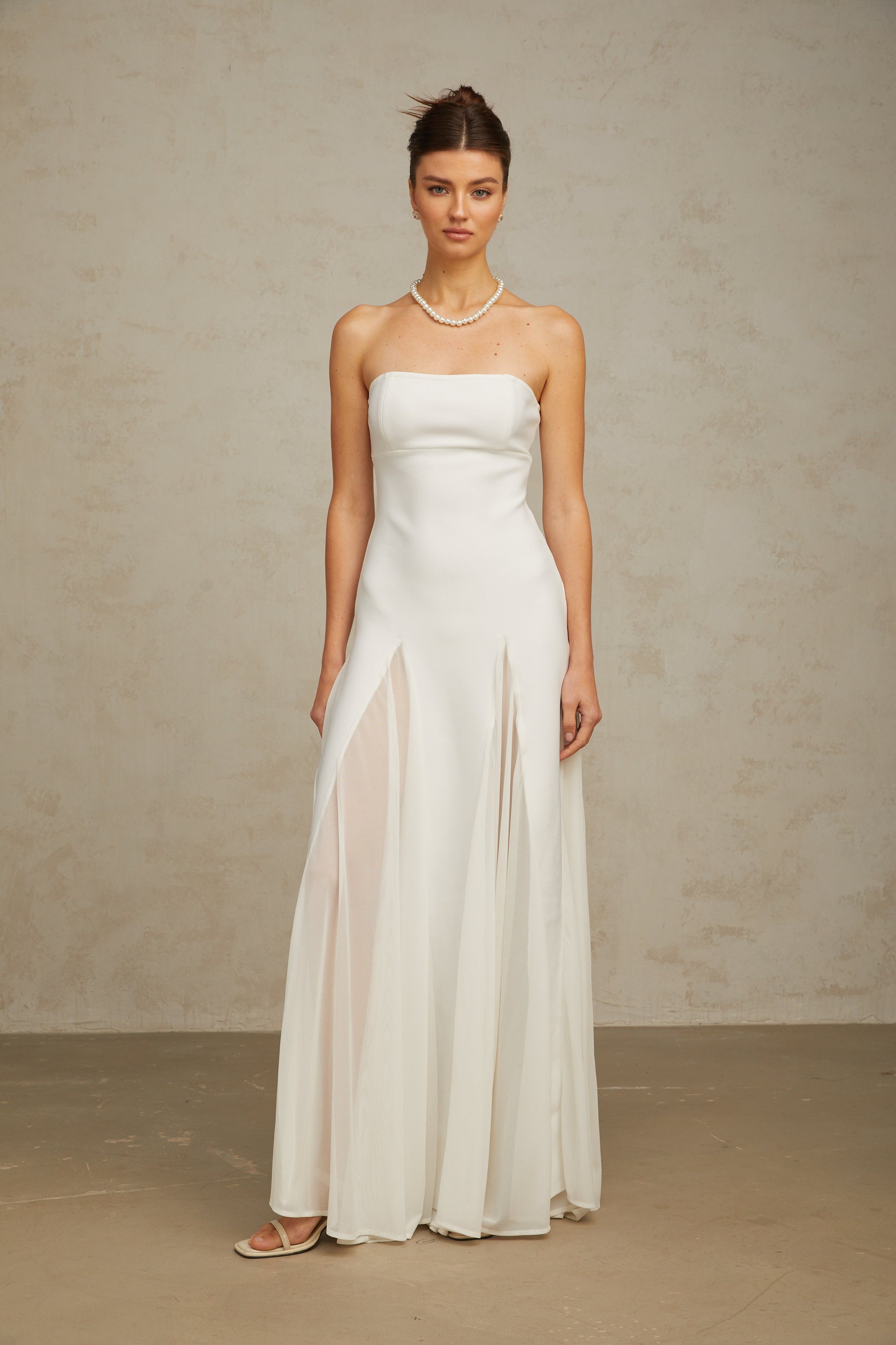 Nathalie White Tulle-Panelling Maxi Dress Avalabel