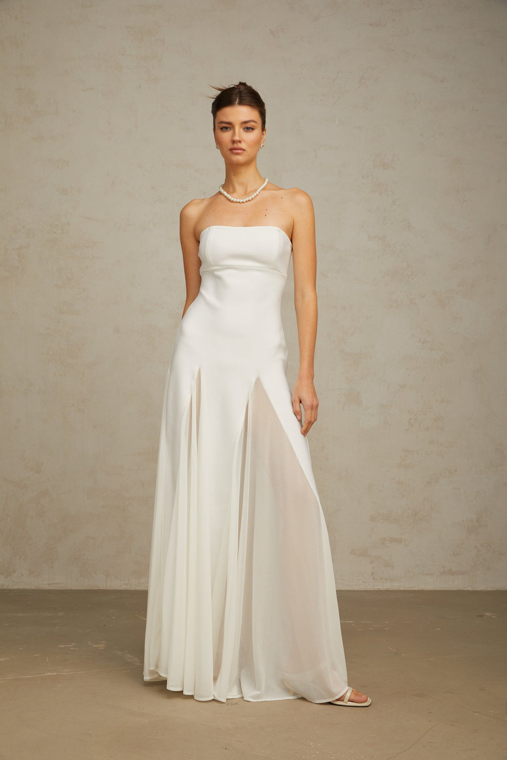 Nathalie White Tulle-Panelling Maxi Dress Avalabel