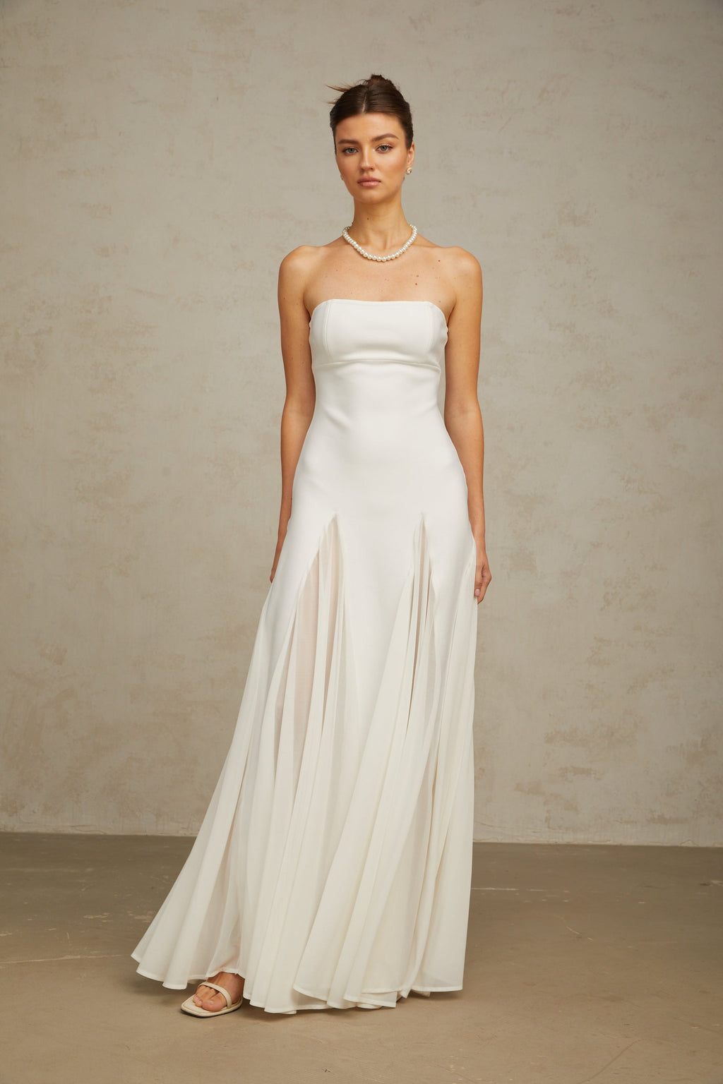 Nathalie White Tulle-Panelling Maxi Dress Avalabel