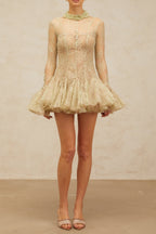 Green Embroidered Flared Mini Dress Avalabel