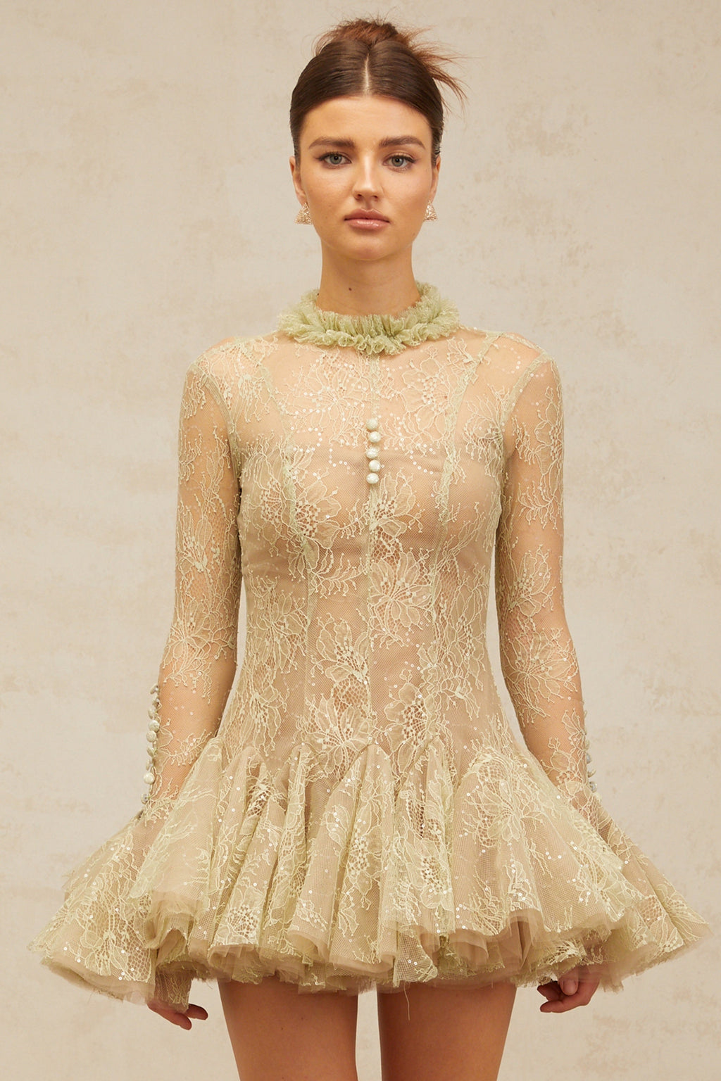 Green Embroidered Flared Mini Dress Avalabel