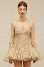 Green Embroidered Flared Mini Dress Avalabel