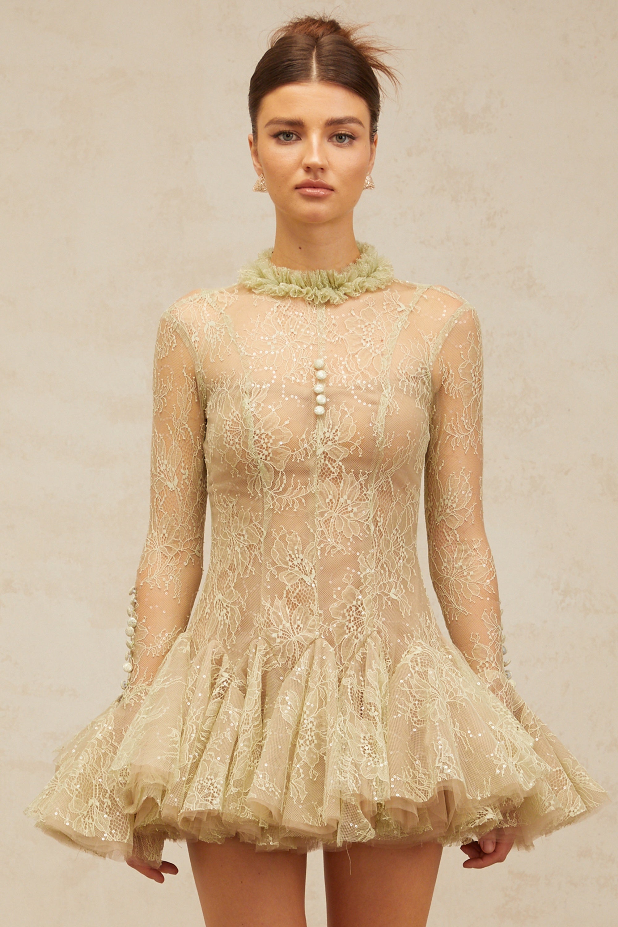 Green Embroidered Flared Mini Dress Avalabel