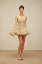 Green Embroidered Flared Mini Dress Avalabel