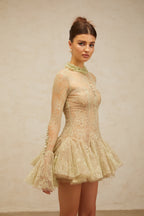 Green Embroidered Flared Mini Dress Avalabel