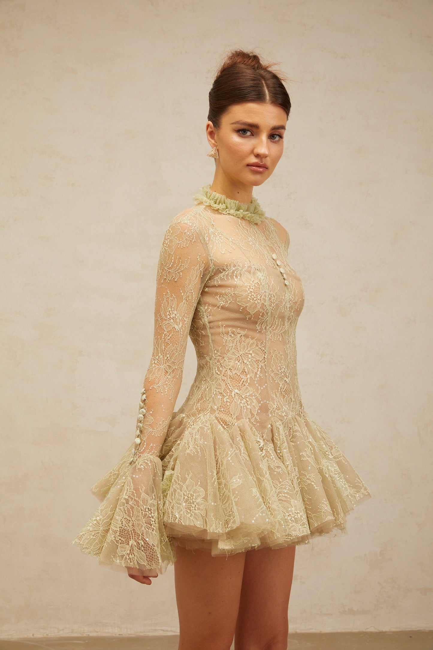 Green Embroidered Flared Mini Dress Avalabel