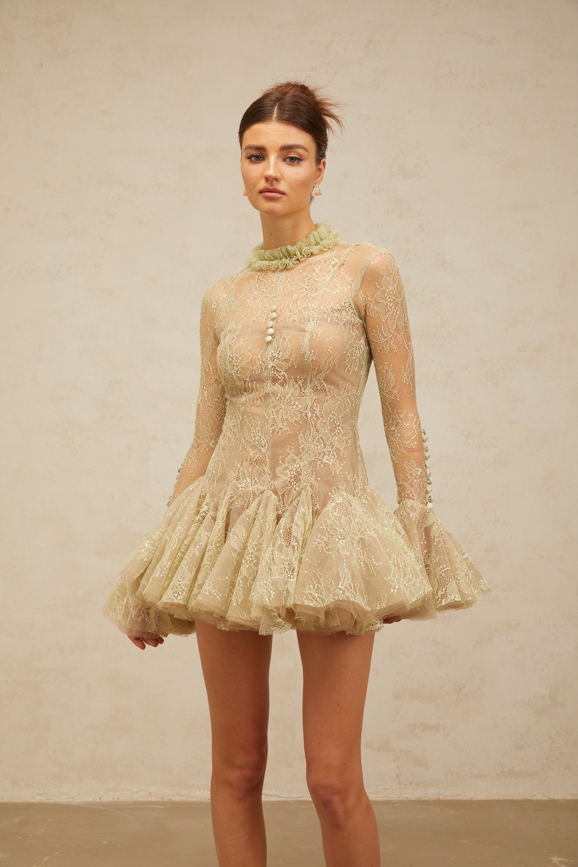 Green Embroidered Flared Mini Dress Avalabel