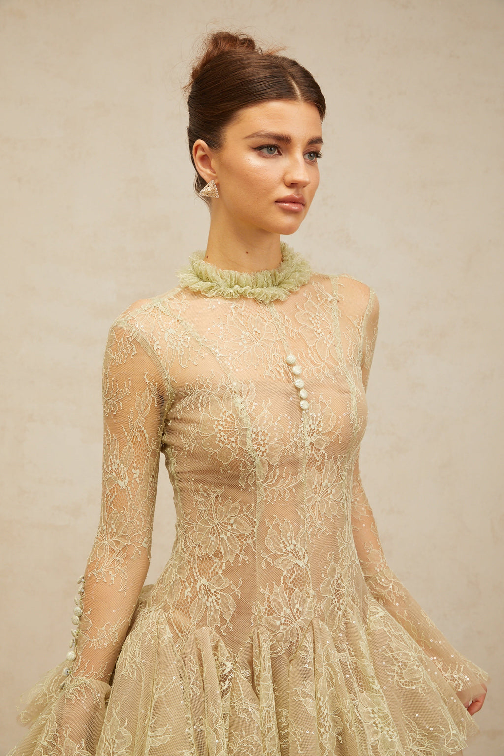 Green Embroidered Flared Mini Dress Avalabel