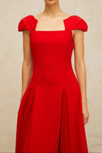 Gervaise Red Pleated-Detail Flared Midi Dress Avalabel