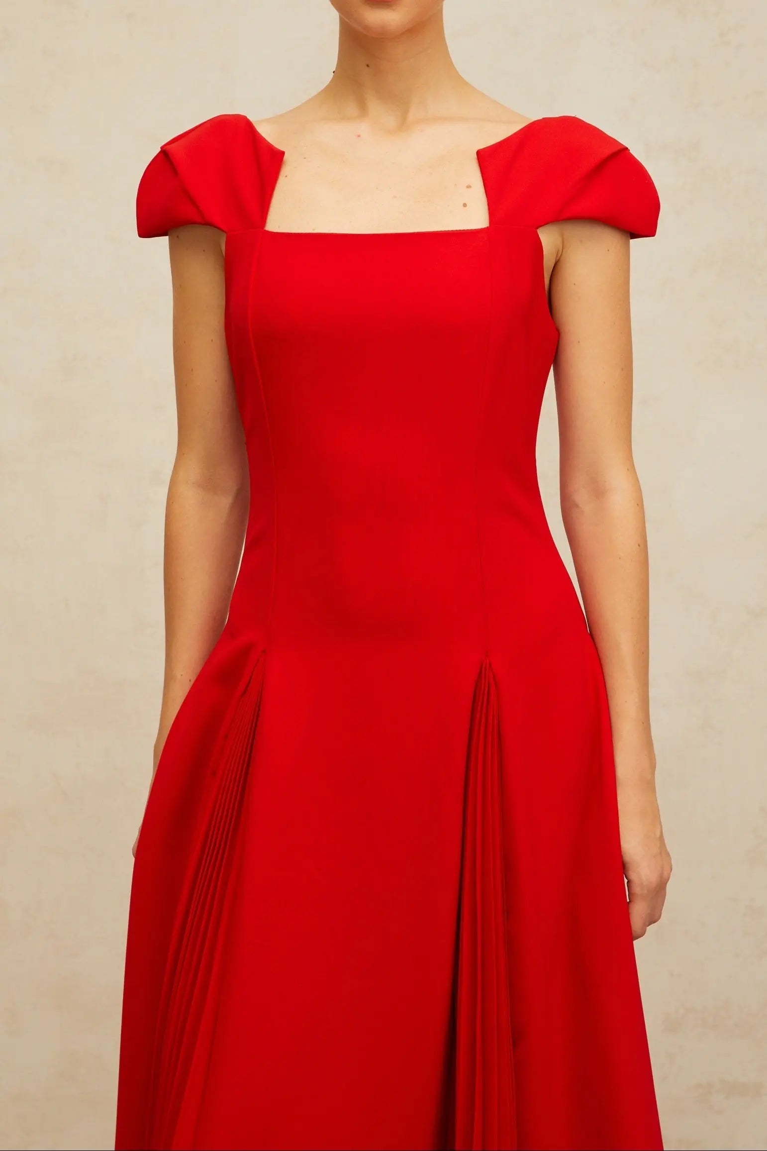 Gervaise Red Pleated-Detail Flared Midi Dress Avalabel